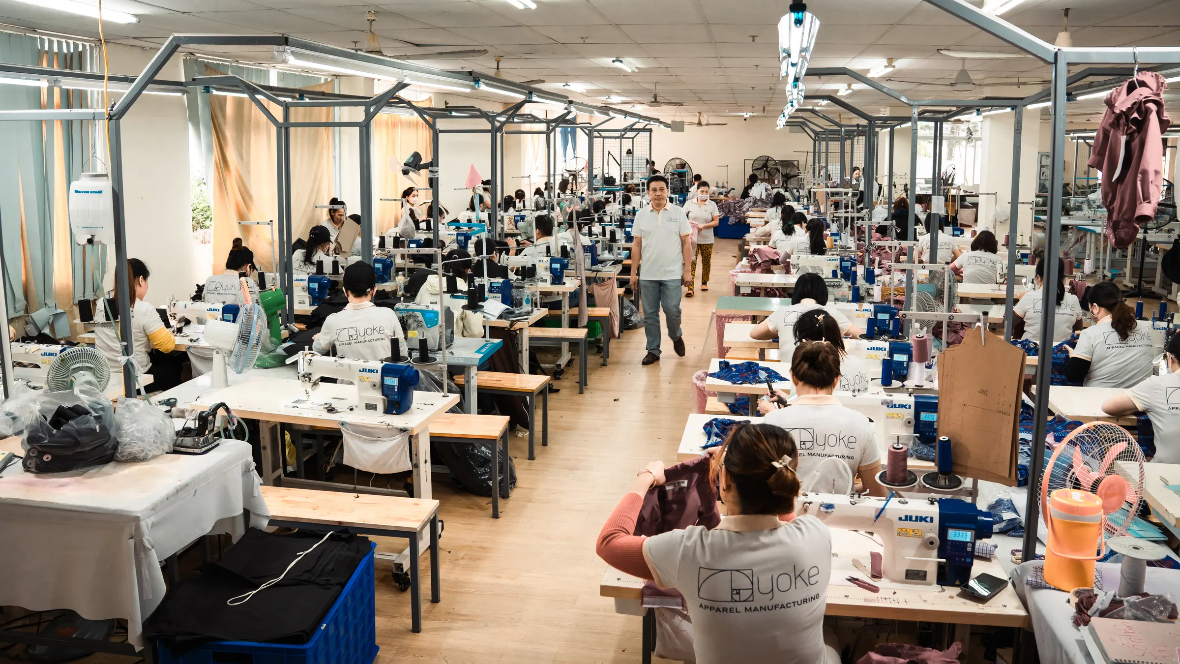 Yoke sewing floor with production lines