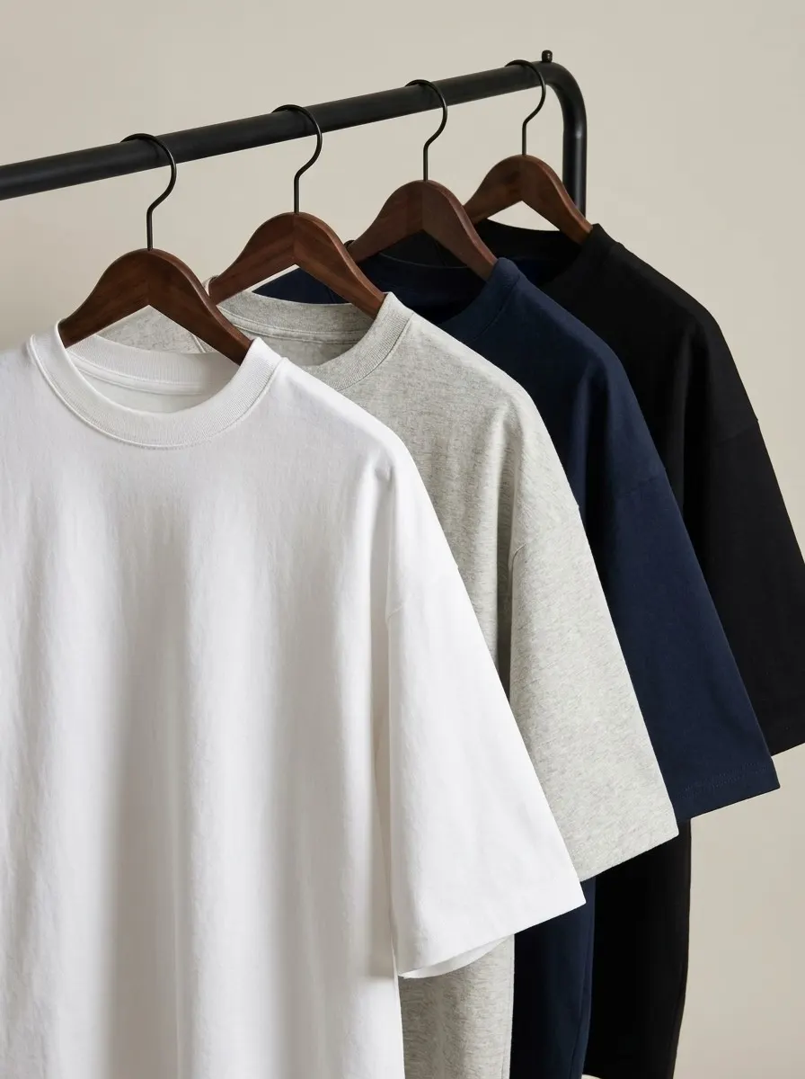 Finished T-shirts on hangers